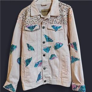 Custom sequin/rhinestone pink denim jacket